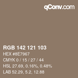 Color code: RGB 142 121 103 | qconv.com