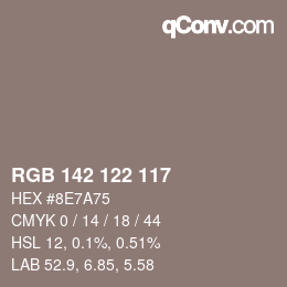 Color code: RGB 142 122 117 | qconv.com