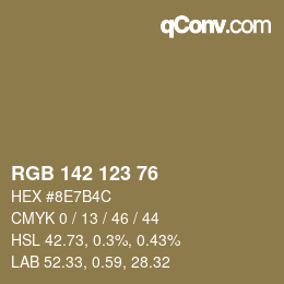 Color code: RGB 142 123 76 | qconv.com
