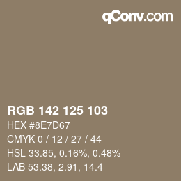 Color code: RGB 142 125 103 | qconv.com