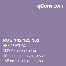 Color code: RGB 142 125 163 | qconv.com