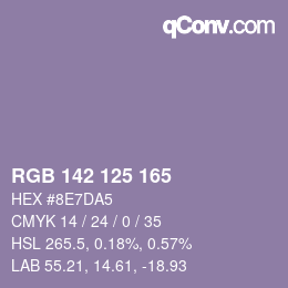 Color code: RGB 142 125 165 | qconv.com