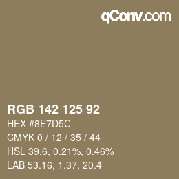 カラーコード: RGB 142 125 92 | qconv.com