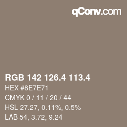カラーコード: RGB 142 126.4 113.4 | qconv.com