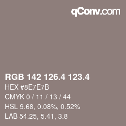 カラーコード: RGB 142 126.4 123.4 | qconv.com