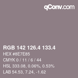 カラーコード: RGB 142 126.4 133.4 | qconv.com