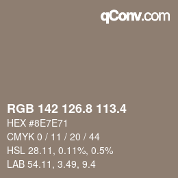 カラーコード: RGB 142 126.8 113.4 | qconv.com