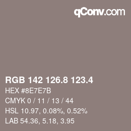 カラーコード: RGB 142 126.8 123.4 | qconv.com