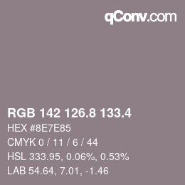 カラーコード: RGB 142 126.8 133.4 | qconv.com