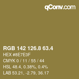 カラーコード: RGB 142 126.8 63.4 | qconv.com