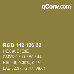 カラーコード: RGB 142 126 62 | qconv.com