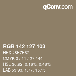 Color code: RGB 142 127 103 | qconv.com