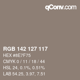 Color code: RGB 142 127 117 | qconv.com