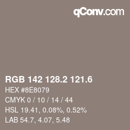 カラーコード: RGB 142 128.2 121.6 | qconv.com