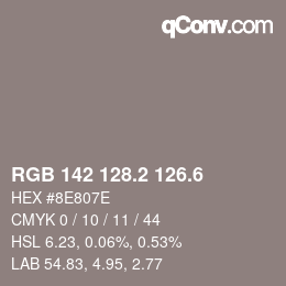 カラーコード: RGB 142 128.2 126.6 | qconv.com