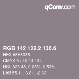 カラーコード: RGB 142 128.2 136.6 | qconv.com
