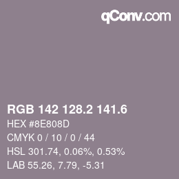 カラーコード: RGB 142 128.2 141.6 | qconv.com