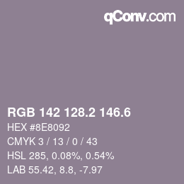 カラーコード: RGB 142 128.2 146.6 | qconv.com