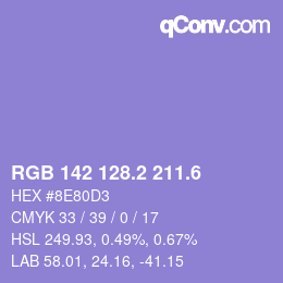 カラーコード: RGB 142 128.2 211.6 | qconv.com