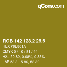 カラーコード: RGB 142 128.2 26.6 | qconv.com
