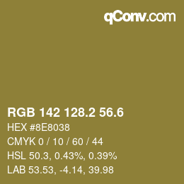 カラーコード: RGB 142 128.2 56.6 | qconv.com