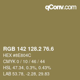 カラーコード: RGB 142 128.2 76.6 | qconv.com