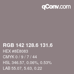 カラーコード: RGB 142 128.6 131.6 | qconv.com