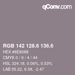 カラーコード: RGB 142 128.6 136.6 | qconv.com
