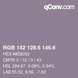 カラーコード: RGB 142 128.6 146.6 | qconv.com