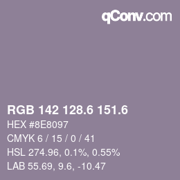 カラーコード: RGB 142 128.6 151.6 | qconv.com