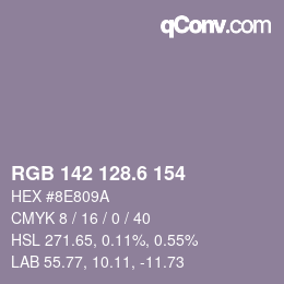 カラーコード: RGB 142 128.6 154 | qconv.com