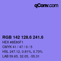 カラーコード: RGB 142 128.6 241.6 | qconv.com