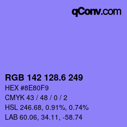 カラーコード: RGB 142 128.6 249 | qconv.com