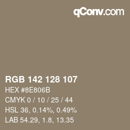 Color code: RGB 142 128 107 | qconv.com