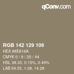 Color code: RGB 142 129 106 | qconv.com