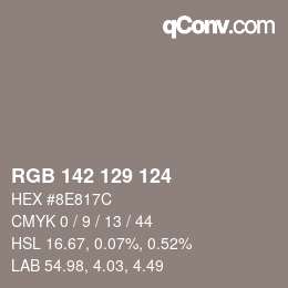 Color code: RGB 142 129 124 | qconv.com