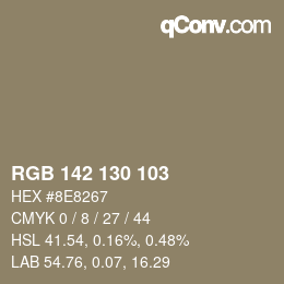 Color code: RGB 142 130 103 | qconv.com