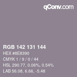 Color code: RGB 142 131 144 | qconv.com