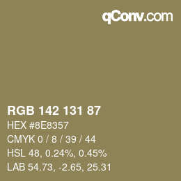 Color code: RGB 142 131 87 | qconv.com