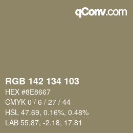 Color code: RGB 142 134 103 | qconv.com