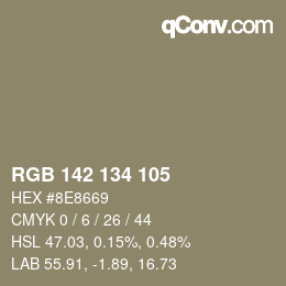 Color code: RGB 142 134 105 | qconv.com