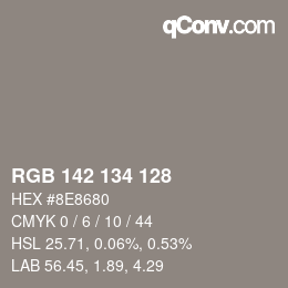 カラーコード: RGB 142 134 128 | qconv.com