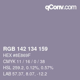 Color code: RGB 142 134 159 | qconv.com