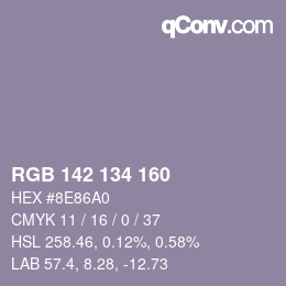 Color code: RGB 142 134 160 | qconv.com