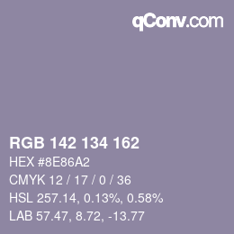颜色代码: RGB 142 134 162 | qconv.com
