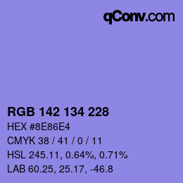 Color code: RGB 142 134 228 | qconv.com