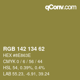 Color code: RGB 142 134 62 | qconv.com