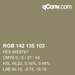 Color code: RGB 142 135 103 | qconv.com