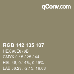 颜色代码: RGB 142 135 107 | qconv.com