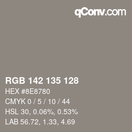Color code: RGB 142 135 128 | qconv.com